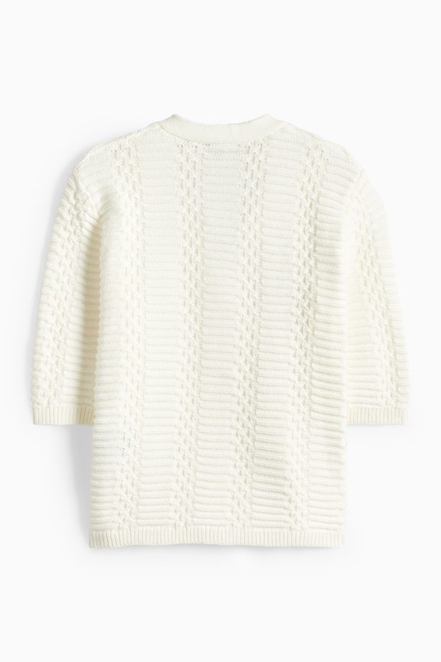 Dámské - Pletený kardigan - strukturovaný - bílá