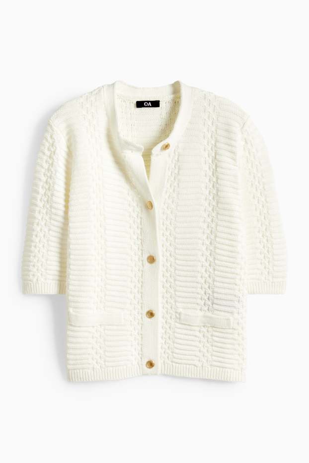 Dámské - Pletený kardigan - strukturovaný - bílá