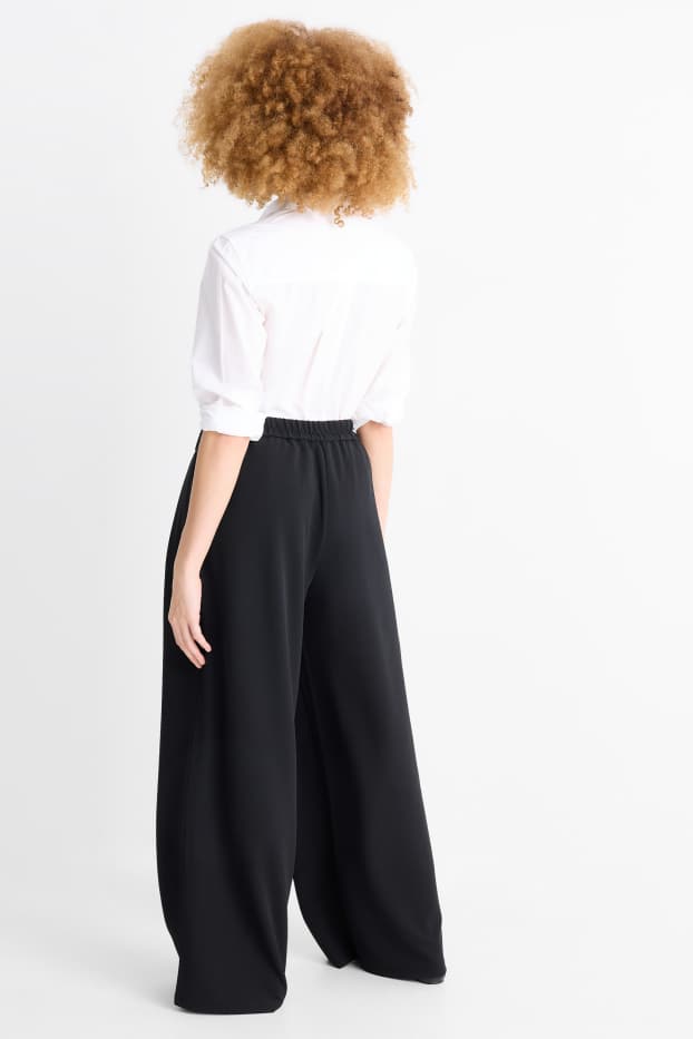 Dámské - Plátěné kalhoty - high waist - wide leg - černá