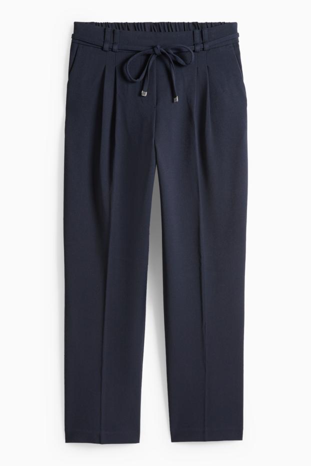 Dámské - Plátěné kalhoty - high waist - tapered fit - tmavomodrá