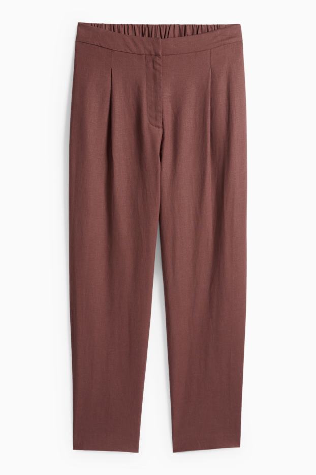 Dona - Pantalons formals - mid waist - regular fit - mescla de lli - marró