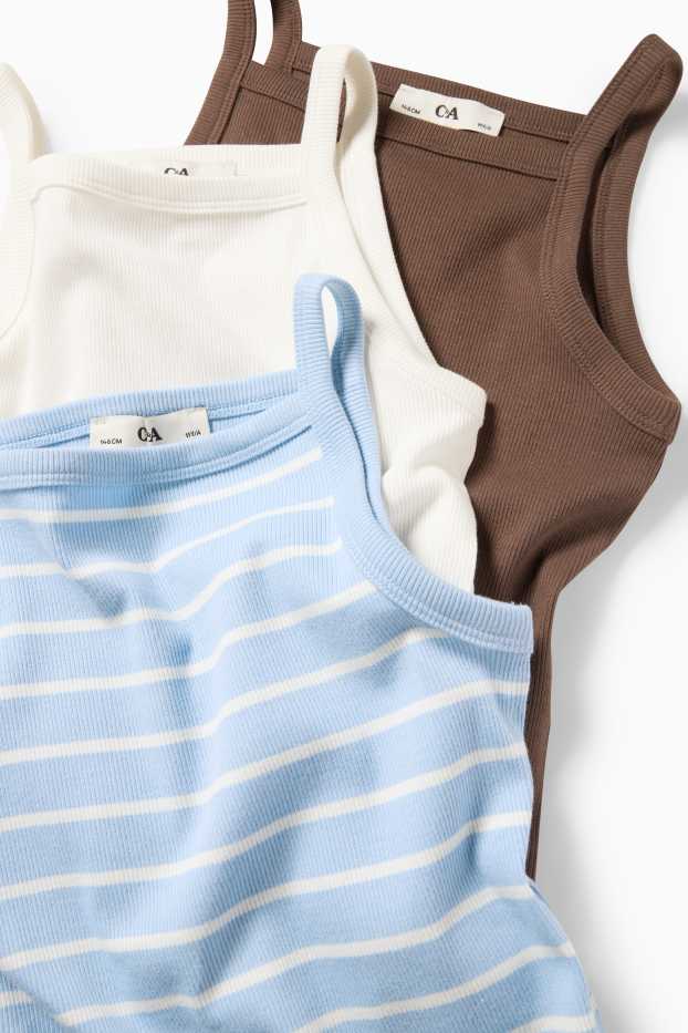 Kinderen: meisjes - Set van 3 - top - ribstof - wit / lichtblauw