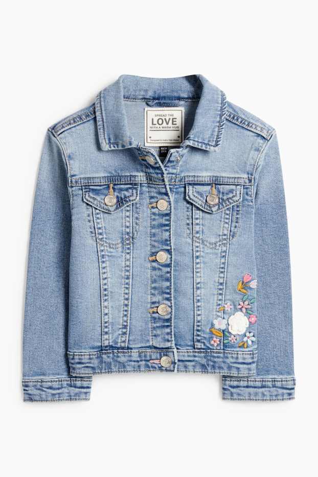 Kinder Mädchen - Blume - Jeansjacke - jeansblau