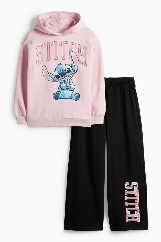 Enfants filles - Lilo & Stitch - ensemble - sweat à capuche et pantalon de jogging - 2 pièces - noir / rose