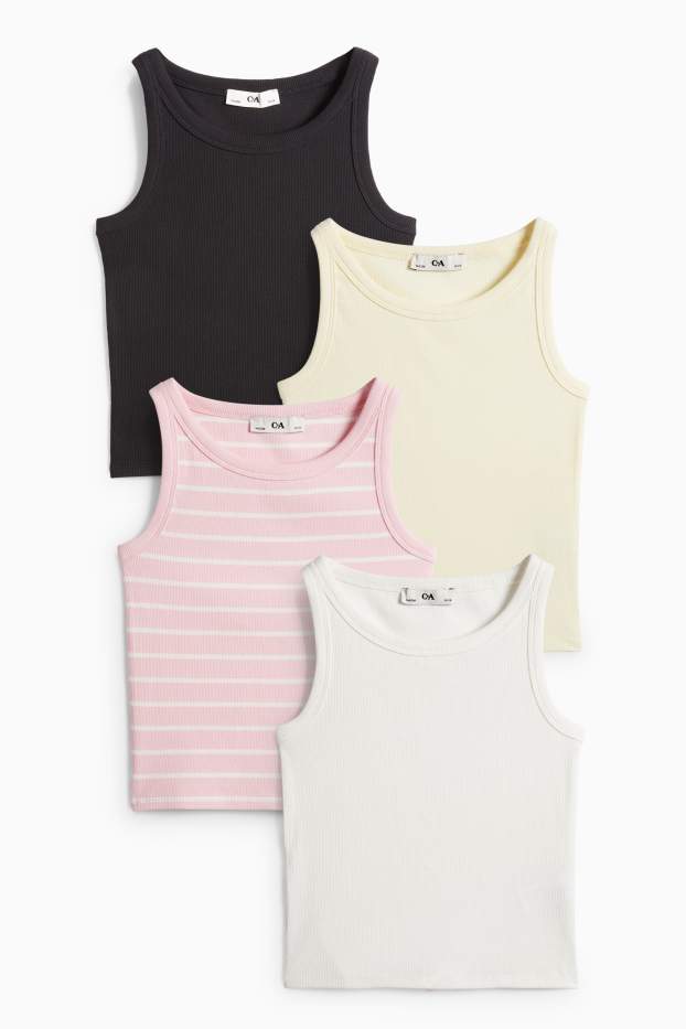 Děti - dívky - Multipack 4 ks - tílko - žebrované - bílá