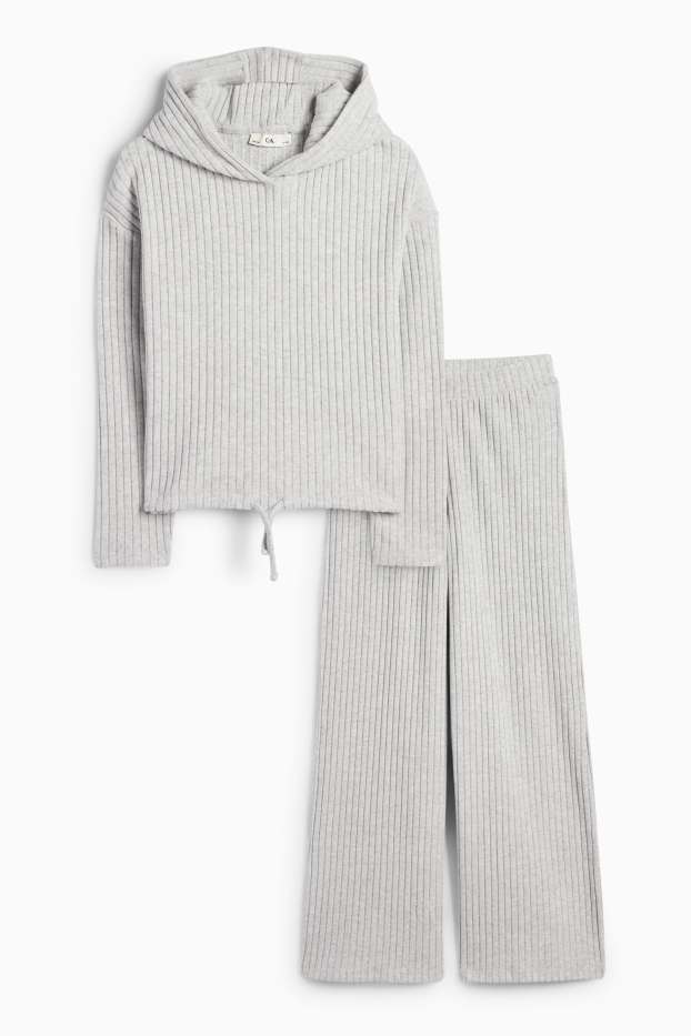 Kinderen: meisjes - Set - hoodie en joggingbroek - ribstof - 2 delig - lichtgrijs
