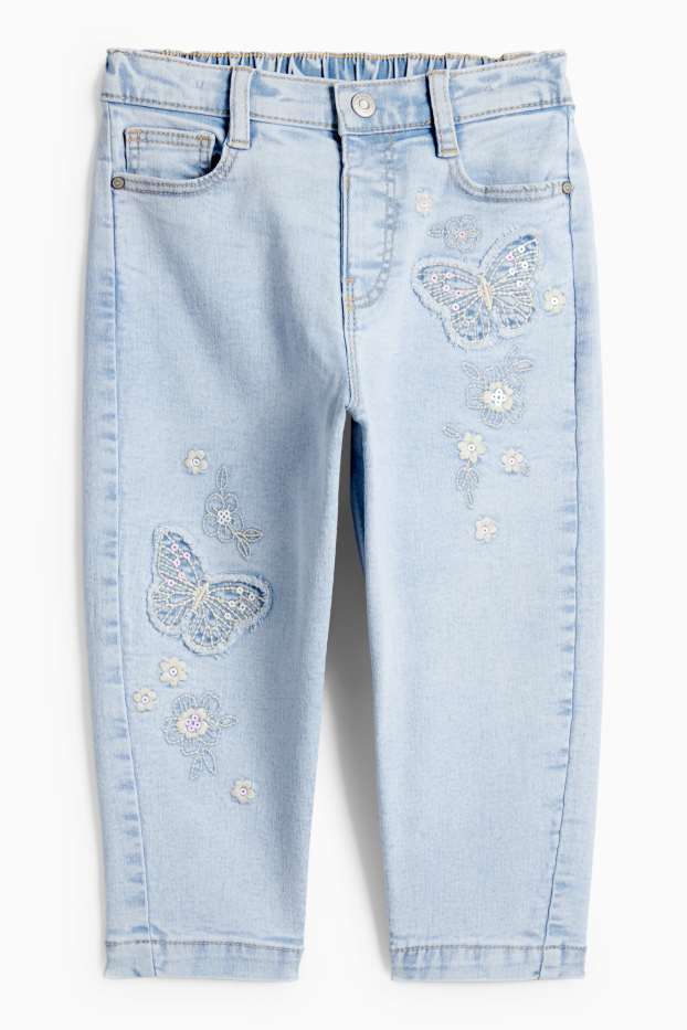 Enfants filles - Papillon - barrel jean - effet brillant - jean bleu clair