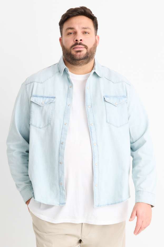 Men - Denim shirt - regular fit - kent collar - denim-light blue