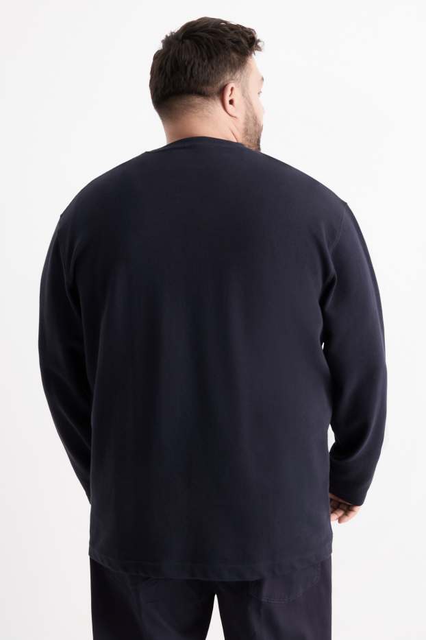 Pánské - Tričko s dlouhým rukávem - relaxed fit - žebrované - tmavomodrá