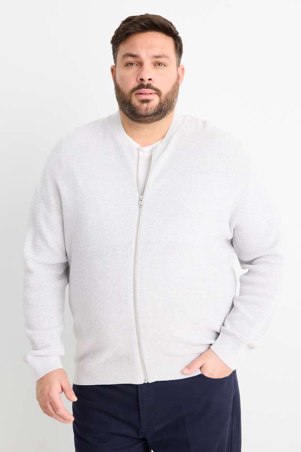 Pánské - Pletený kardigan - žebrovaný - strukturovaný - světle šedá