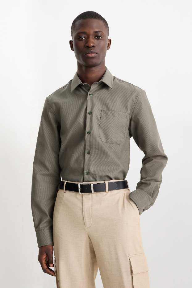 Hommes - Chemise de bureau - regular fit - col kent - facile à repasser - texturée - vert
