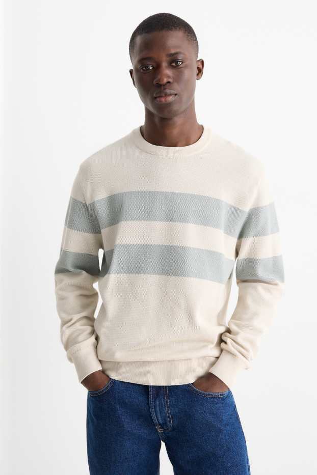 Home - Jersei - de ratlles - texturat - beix clar