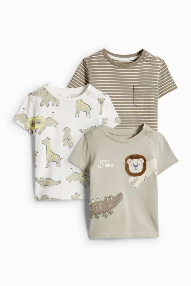 Baby Boys - Multipack of 3 - wild animals - short sleeve T-shirt - beige