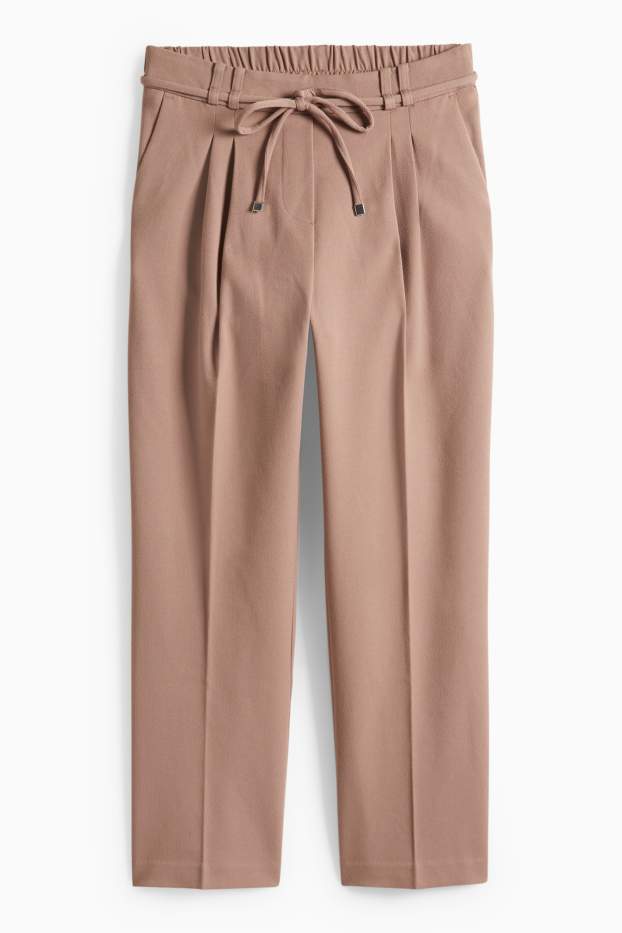 Femmes - Pantalon en toile - high waist - tapered fit - beige