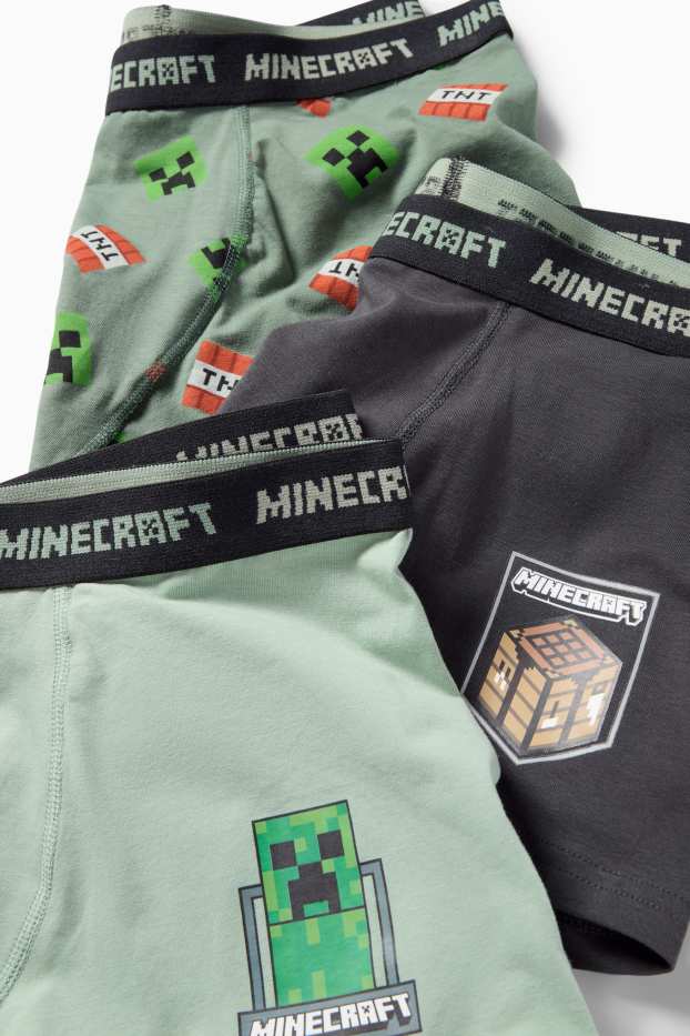 Kinderen: jongens - Set van 3 - Minecraft - boxershorts - grijs / groen