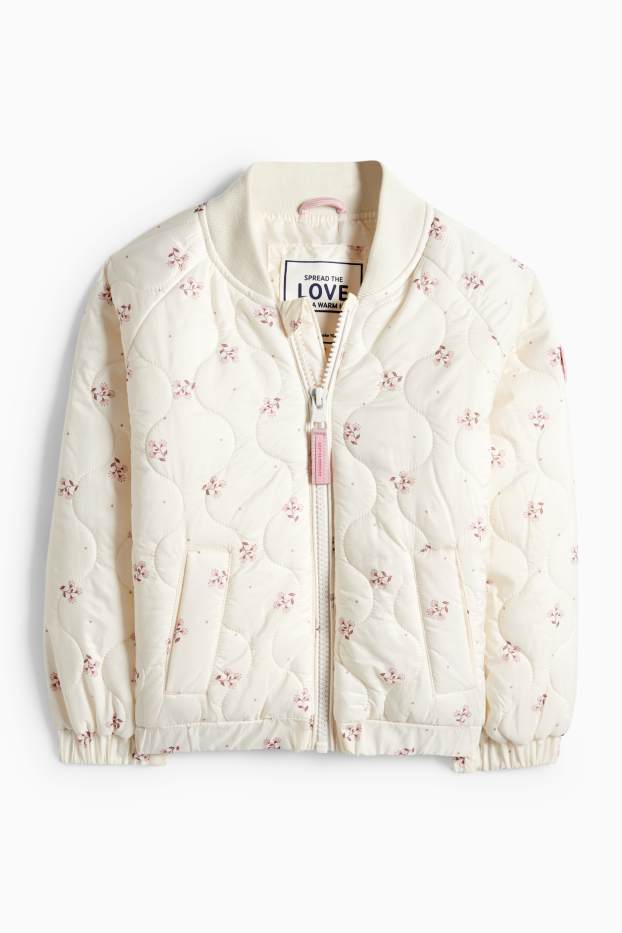 Kinderen: meisjes - Bloem - gewatteerde jas - crème wit