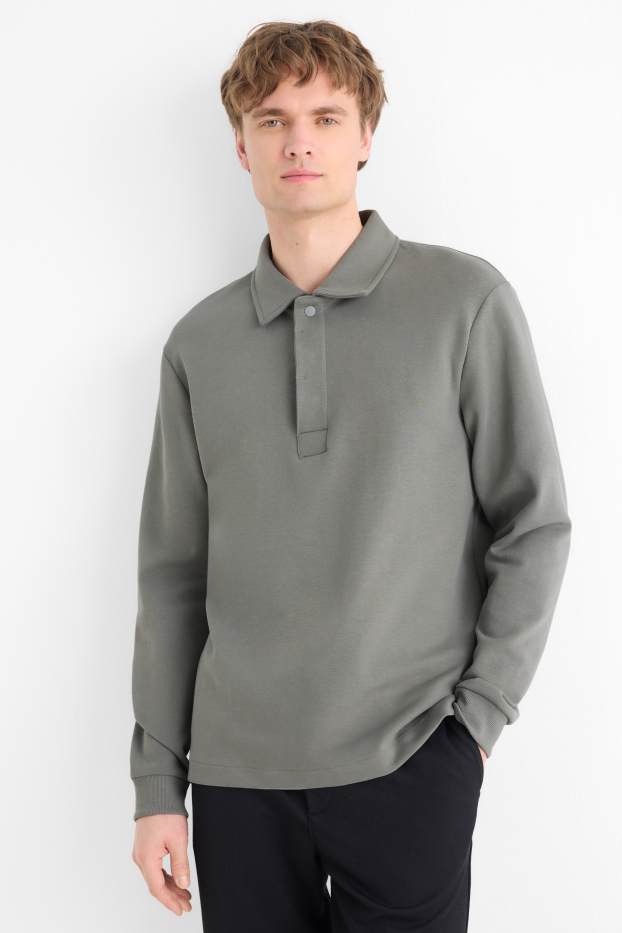 Heren - Poloshirt met lange mouwen - regular fit - kaki