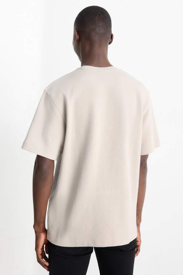 Bărbați - Tricou - relaxed fit - reiat - bej