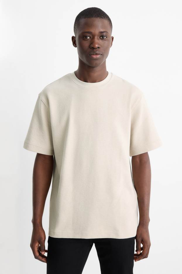 Bărbați - Tricou - relaxed fit - reiat - bej