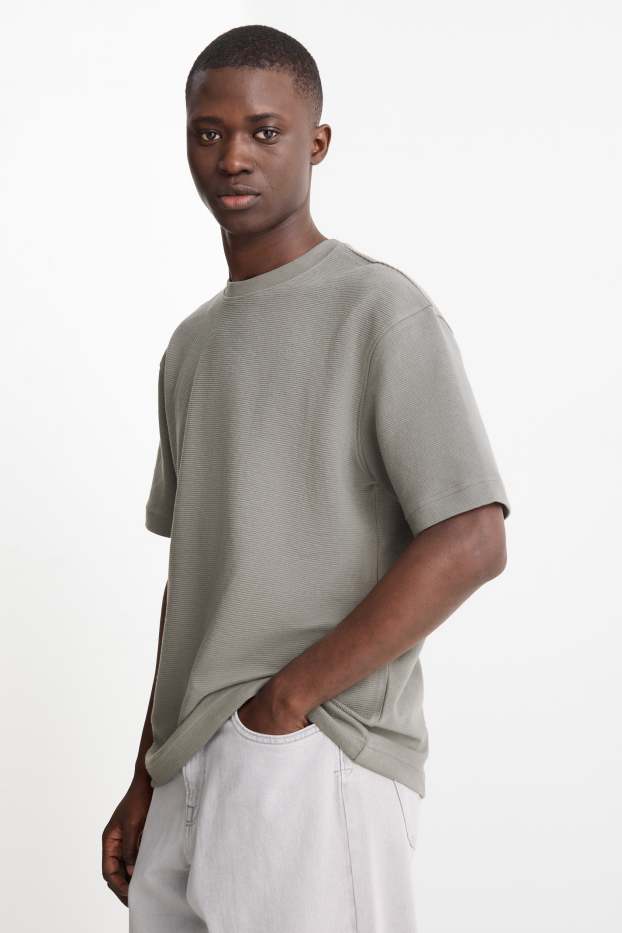 Heren - T-shirt - relaxed fit - ribstof - grijs