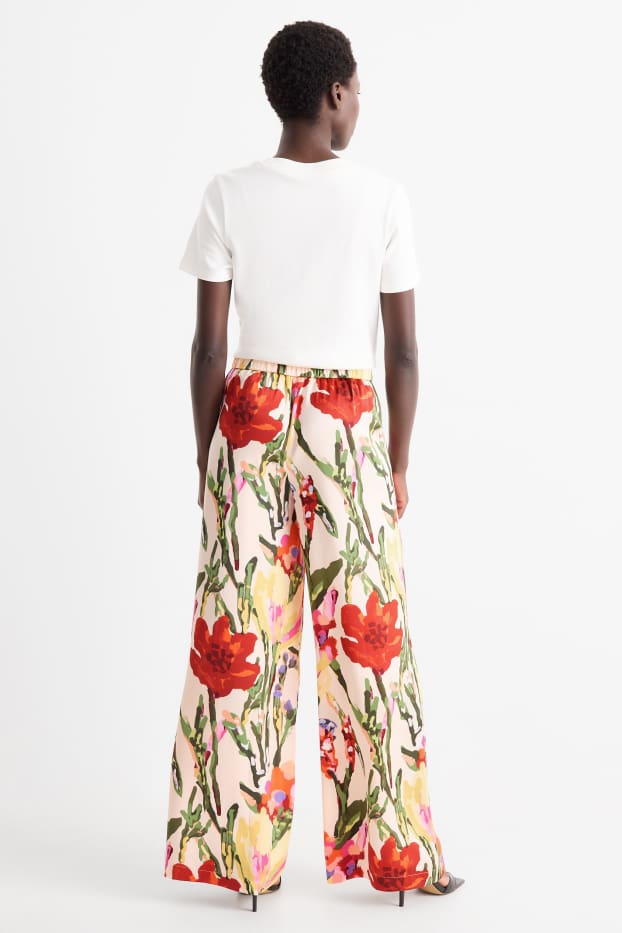 Women - Cloth trousers - high waist - wide leg - floral - multicoloured