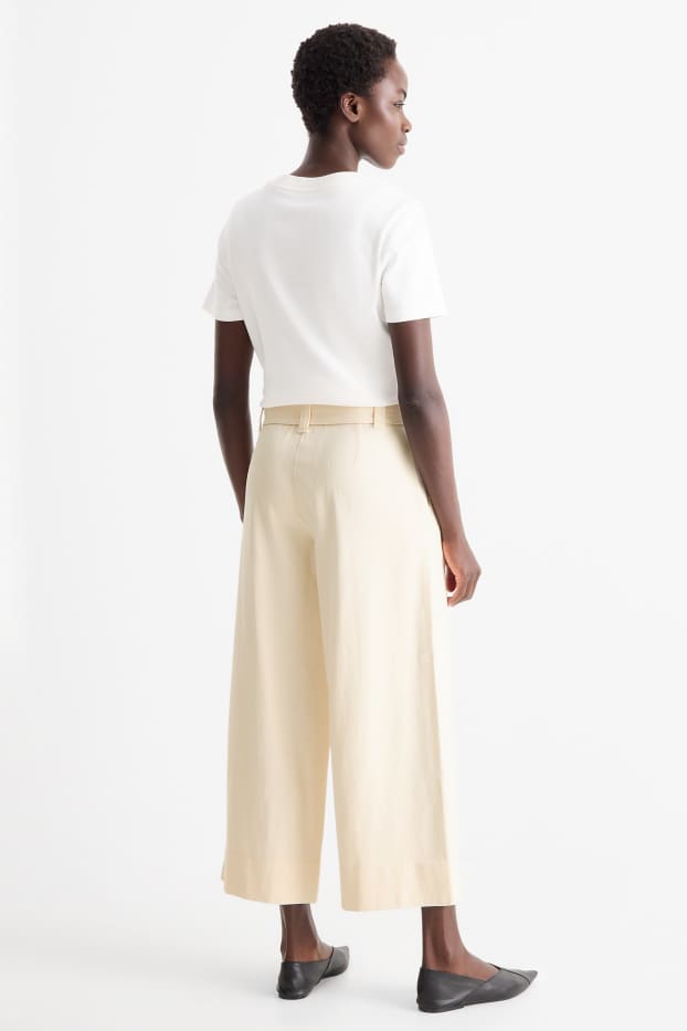 Femmes - Pantalon en toile avec ceinture - high waist - wide leg - beige clair