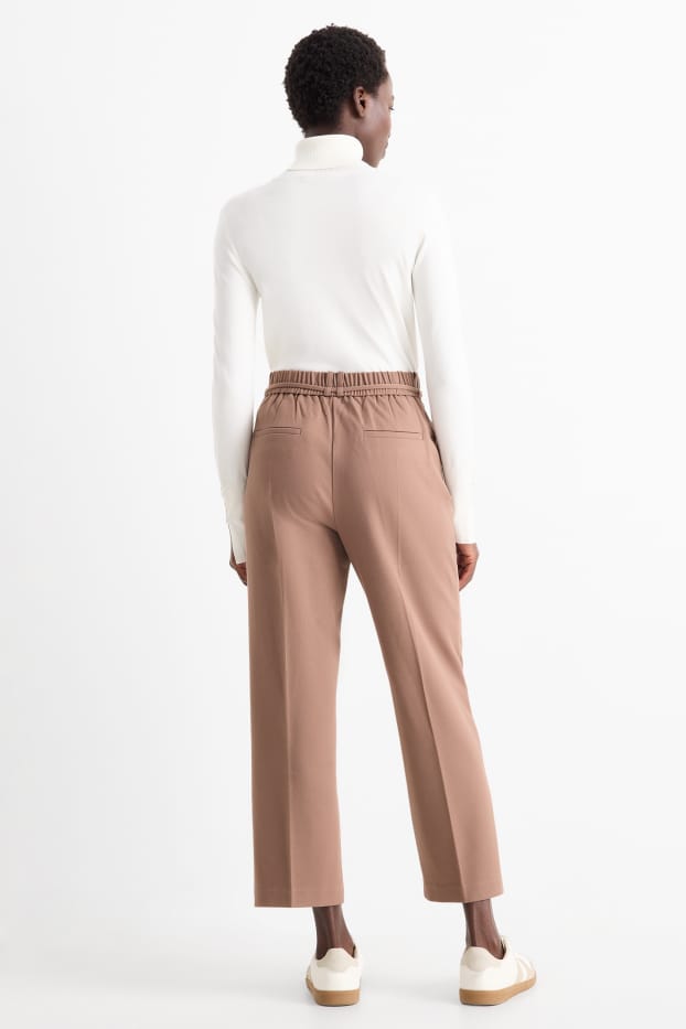 Femmes - Pantalon en toile - high waist - tapered fit - beige