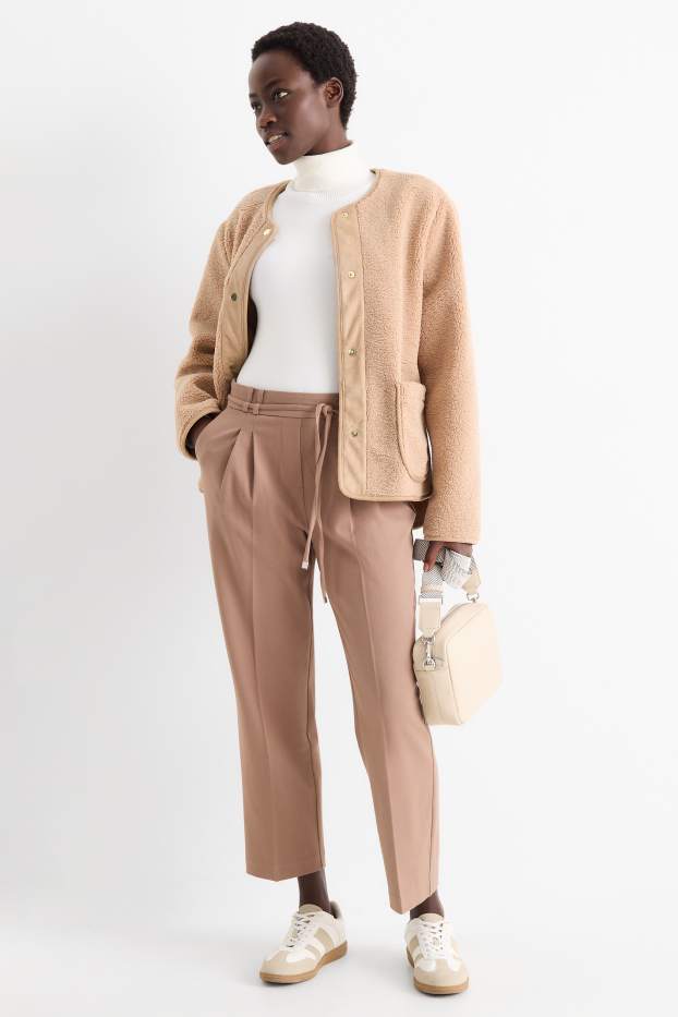 Femmes - Pantalon en toile - high waist - tapered fit - beige