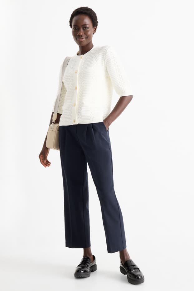 Dámské - Plátěné kalhoty - high waist - tapered fit - tmavomodrá