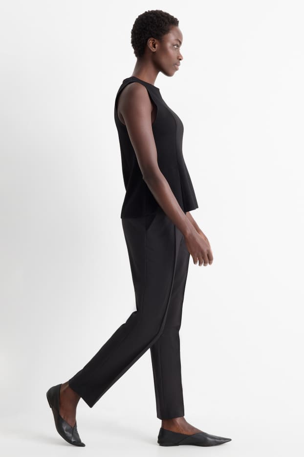 Femmes - Pantalon de toile - mid waist - tapered fit - noir