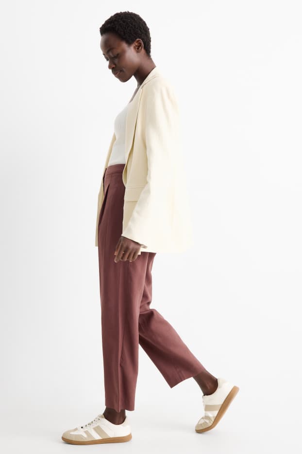 Dona - Pantalons formals - mid waist - regular fit - mescla de lli - marró