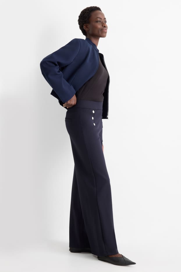 Femmes - Pantalon en jersey - high waist - wide leg - bleu foncé