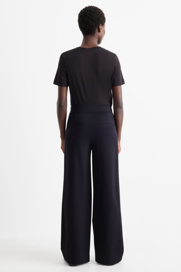 Femmes - Pantalon en jersey - high waist - wide leg - bleu foncé