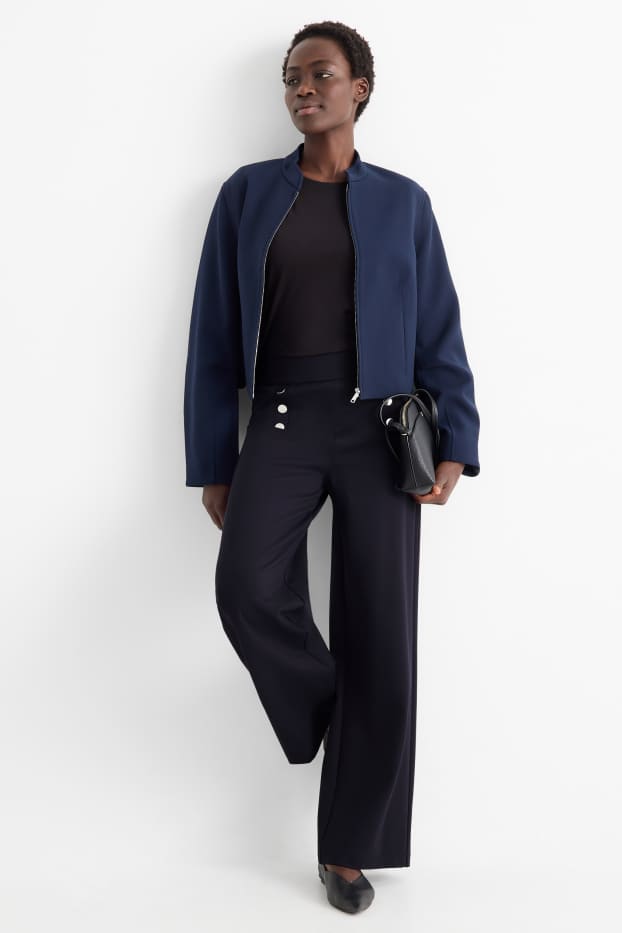 Femmes - Pantalon en jersey - high waist - wide leg - bleu foncé