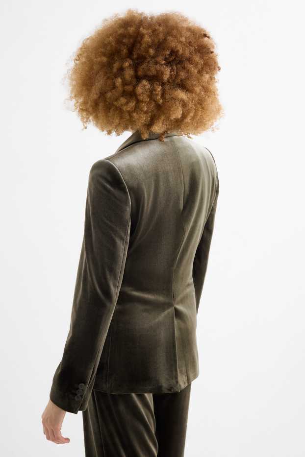 Women - Long velvet blazer - regular fit - green