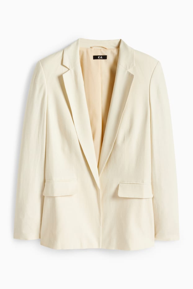 Damen - Longblazer - Regular Fit - Leinen-Mix - cremefarben
