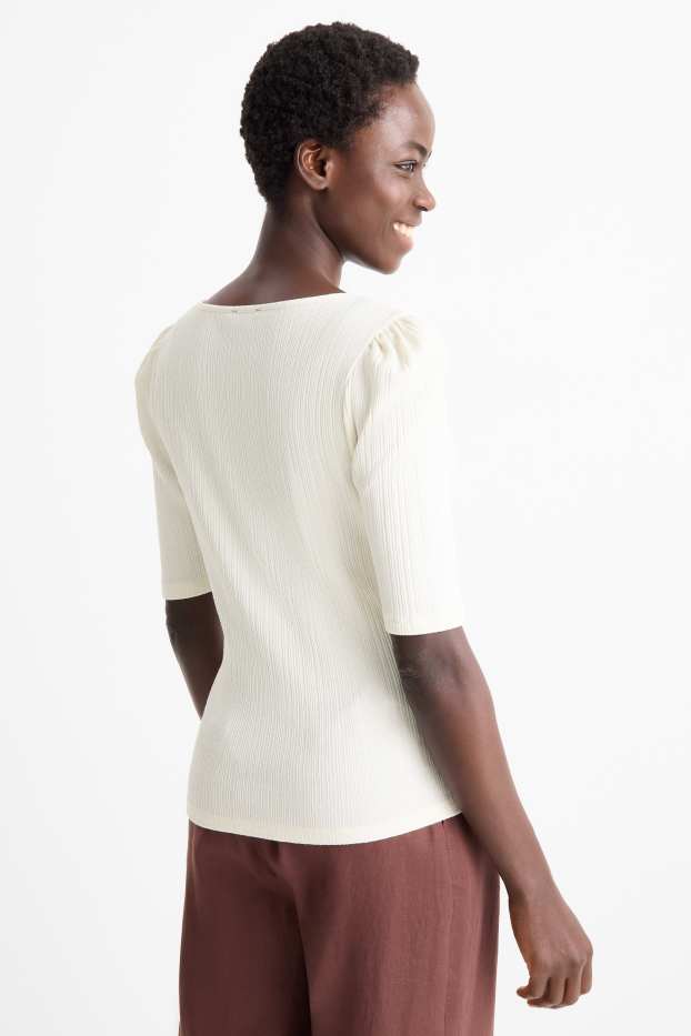 Damen - T-Shirt - Regular Fit - gerippt - weiss