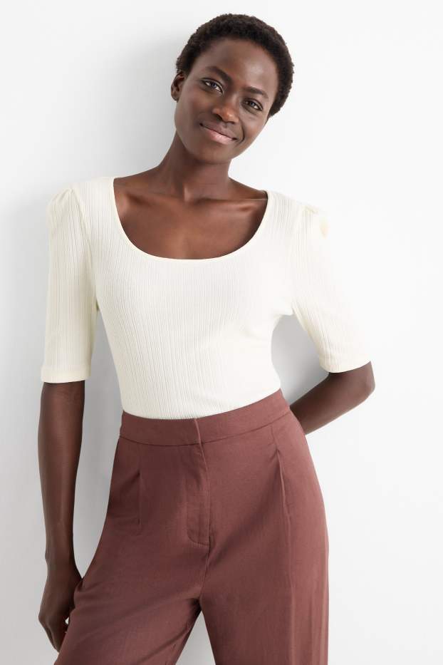 Damen - T-Shirt - Regular Fit - gerippt - weiss