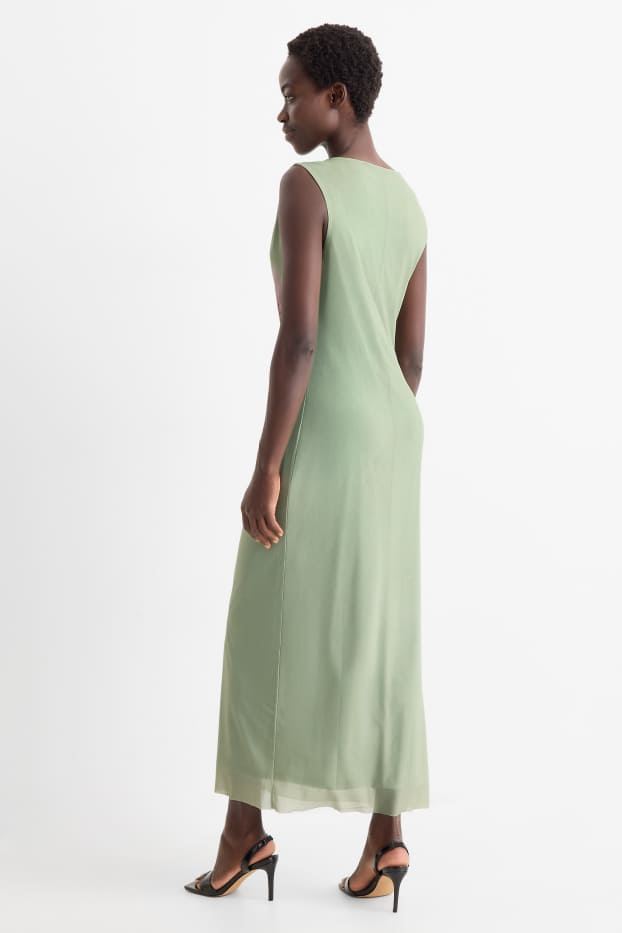 Damen - Mesh-Kleid - geblümt - hellgrün