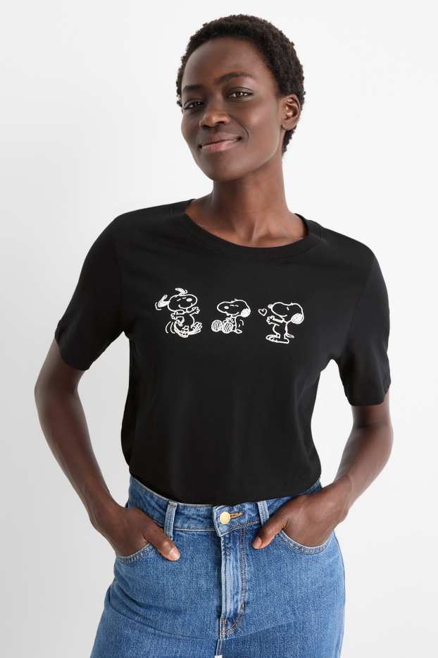 Dámské - Tričko - regular fit - Snoopy - černá