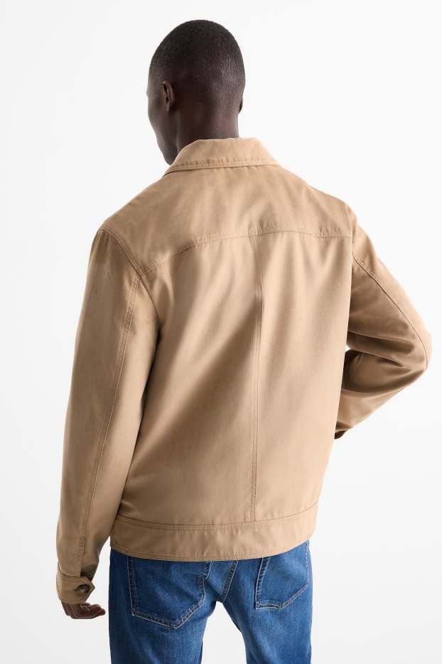 Pánské - Bunda - imitace semiše - světle hnědá