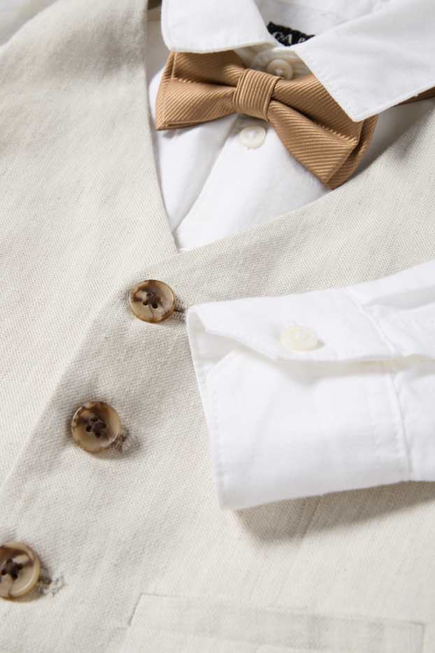 Children Boys - Set - shirt, waistcoat and bow tie - 3 piece - party - light beige