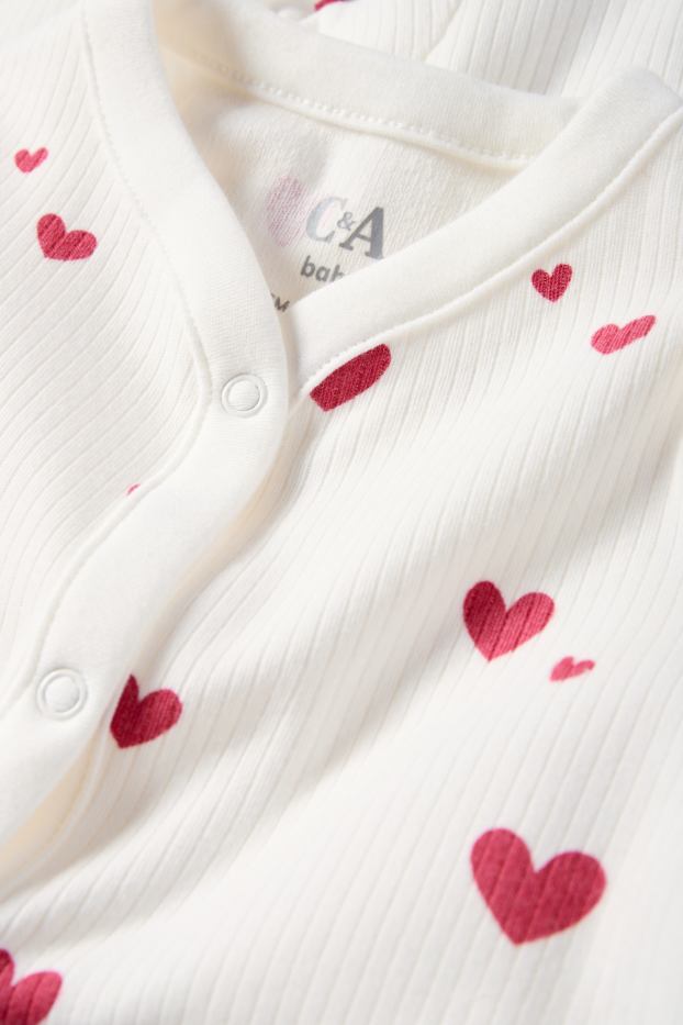 Baby Mädchen - Herzchen - Baby-Schlafanzug - gerippt - weiss / rot