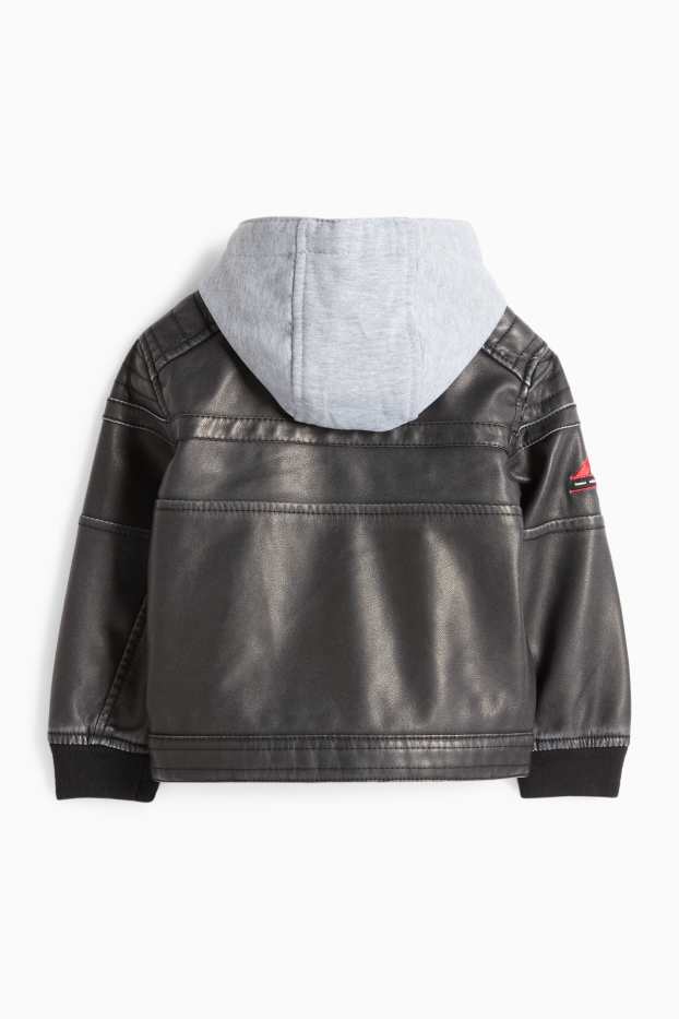 Kinderen: jongens - Racing - bikerjas met capuchon - imitatieleer - donkergrijs