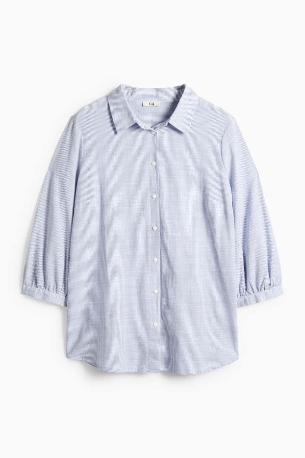 Women - Blouse - striped - white / light blue