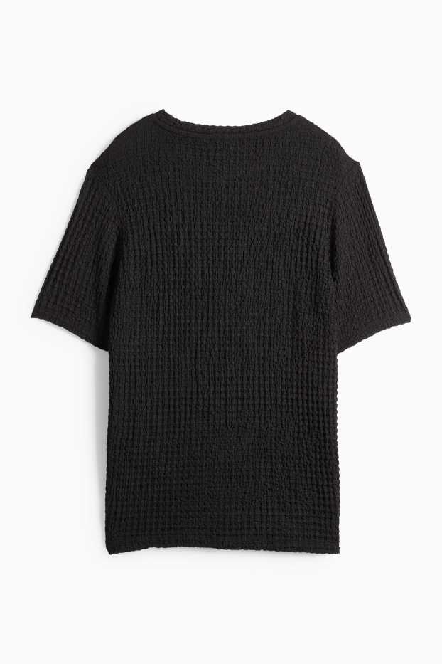 Damen - T-Shirt - Regular Fit - strukturiert - schwarz