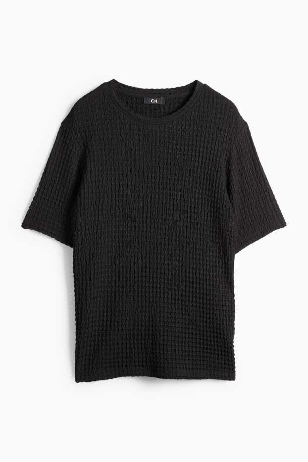 Damen - T-Shirt - Regular Fit - strukturiert - schwarz