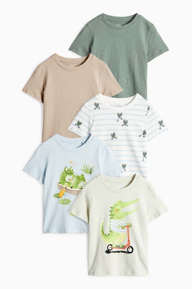 Nen - Paquet de 5 - granota i cocodril - samarreta de màniga curta - blau / verd fosc