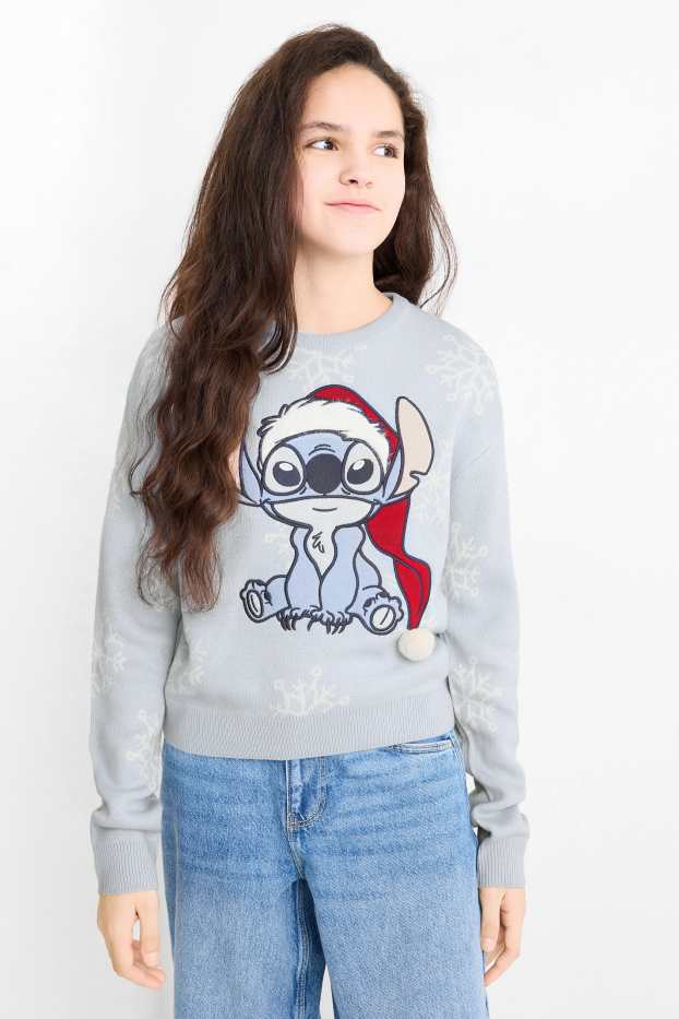 Kinder Mädchen - Lilo & Stitch - Weihnachtspullover - hellblau