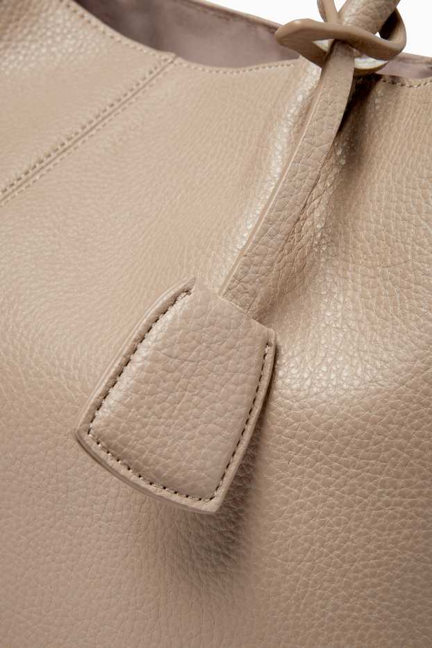 Damen - Großer Shopper mit abnehmbarem Taschengurt - Lederimitat - beige